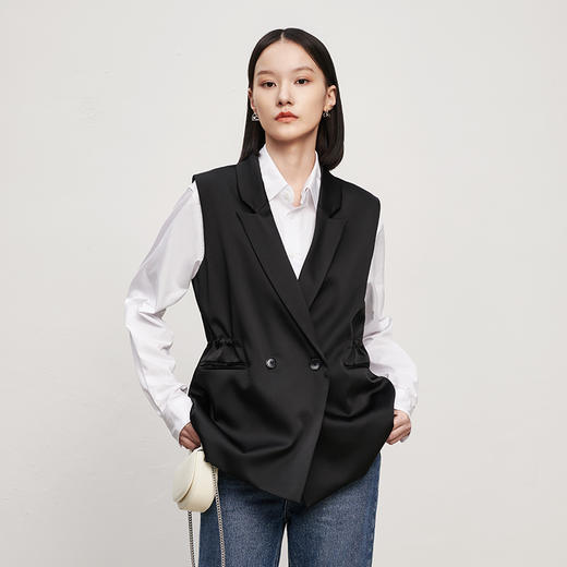 21434 高阶丝缎西装马夹百搭松紧腰通勤无袖外套RJ004 商品图4