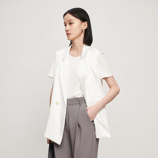 21434 高阶丝缎西装马夹百搭松紧腰通勤无袖外套RJ004 商品图1