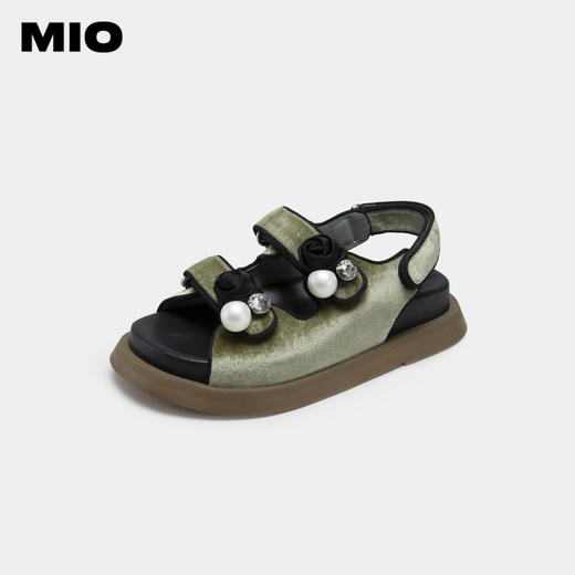 MIO米奥夏季显高厚底凉鞋闪钻珍珠玫瑰花个性时尚休闲沙滩鞋女鞋M233132008 商品图1