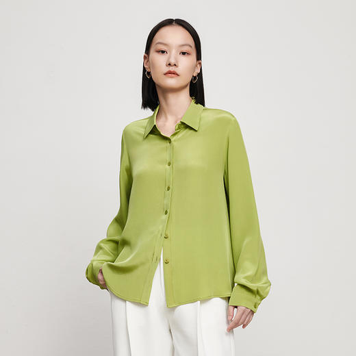 IN AND ON53156【6A级30MM双面重绉桑蚕丝】真丝衬衫女翻领纯色时尚气质通勤上衣 商品图6