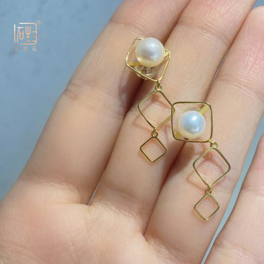 天然akoya珍珠鱼尾项链+菱形珍珠耳饰套装 商品图11