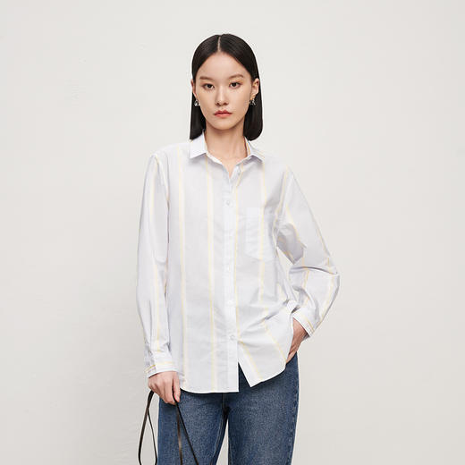 IN AND ON衬衫上衣女定制条纹色织小翻领休闲简约大气通勤衬衫 商品图4