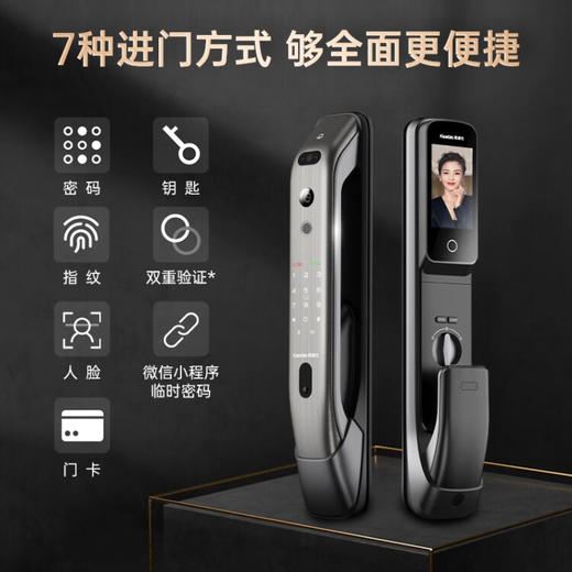 凯迪仕（KAADAS）K20 Pro Max全自动智能锁指纹锁家用防盗门锁3D人脸可视猫眼密码 太空灰 商品图1