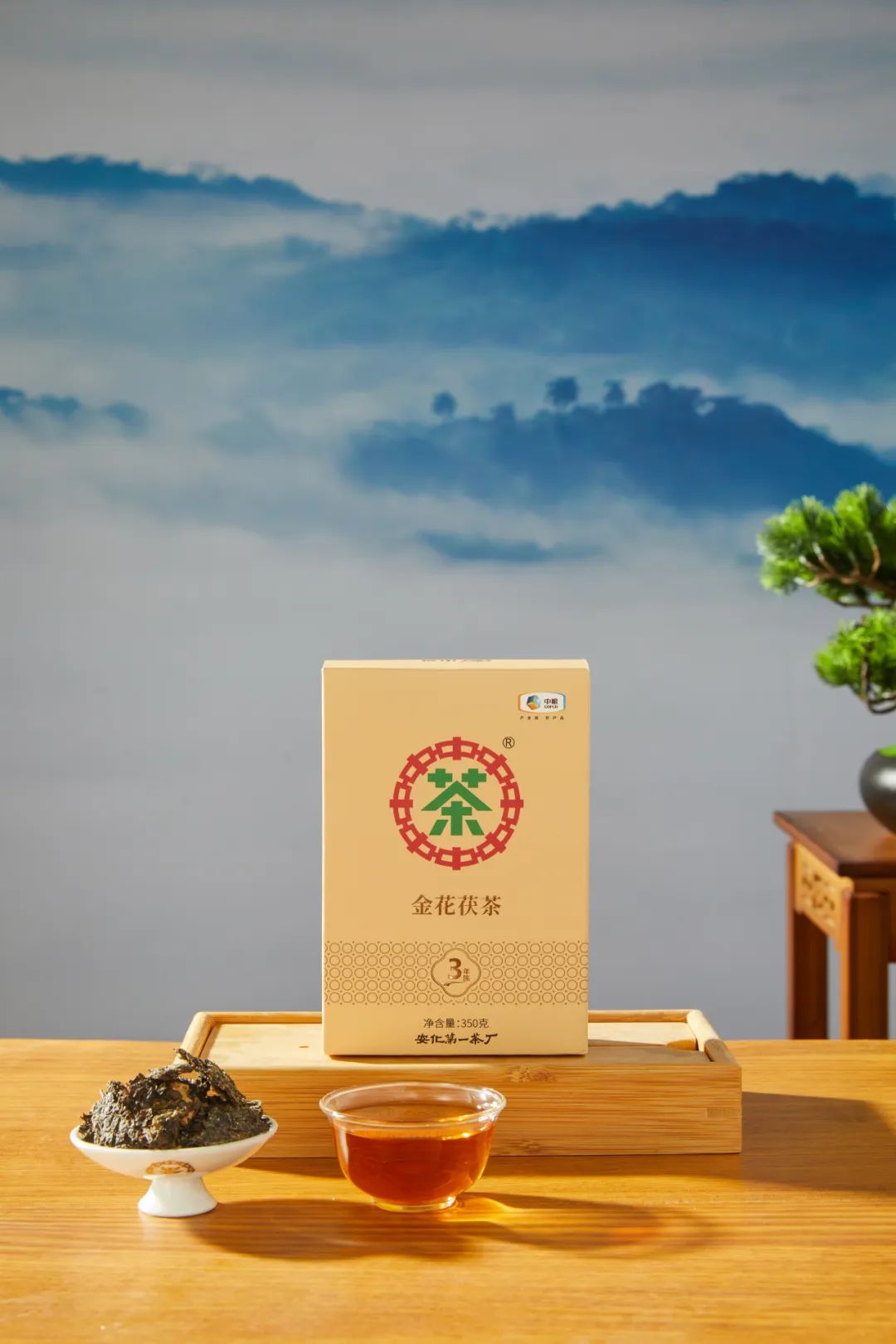 中粮-中茶 安化黑茶中茶金花茯砖茶3年陈350克/金花饱满/原产地直发（新老包装随机发货）