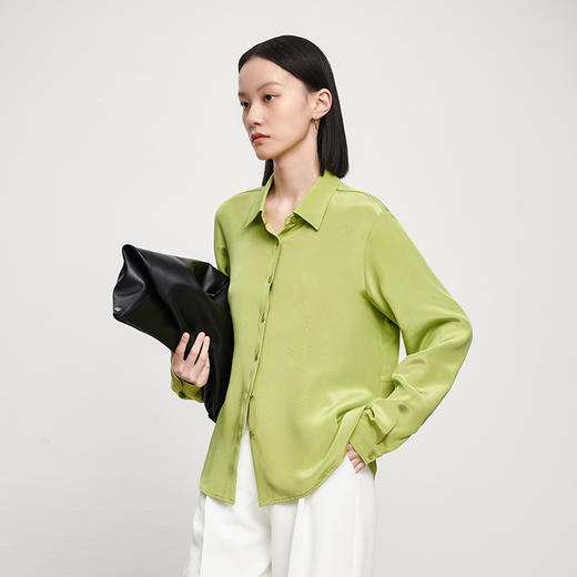 IN AND ON53156【6A级30MM双面重绉桑蚕丝】真丝衬衫女翻领纯色时尚气质通勤上衣 商品图4
