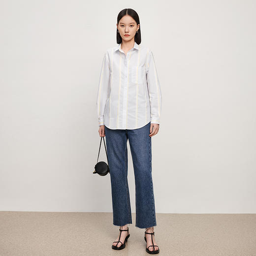 IN AND ON衬衫上衣女定制条纹色织小翻领休闲简约大气通勤衬衫 商品图5