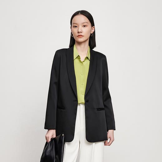 【品牌优选】【合作直发】IN AND ON21456春季新款青果领丝质西服轻奢缎面一粒扣职业西装 商品图1