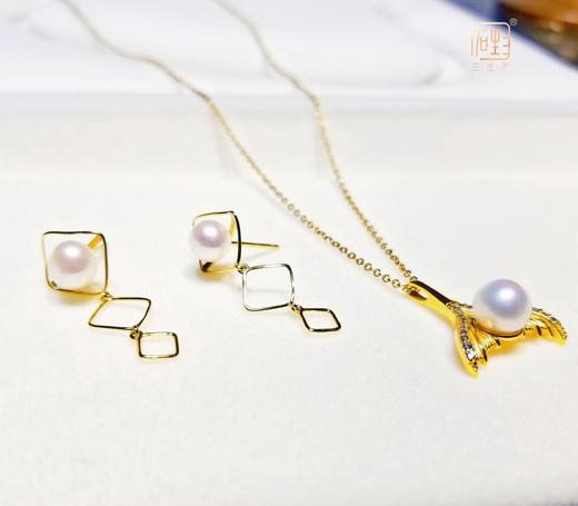 天然akoya珍珠鱼尾项链+菱形珍珠耳饰套装 商品图1