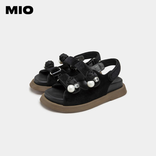 MIO米奥夏季显高厚底凉鞋闪钻珍珠玫瑰花个性时尚休闲沙滩鞋女鞋M233132008 商品图3