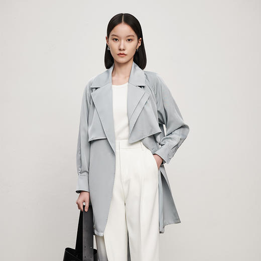IN AND ON新款高阶丝缎气质长款风衣 斜纹高级感百搭外套21449 商品图2