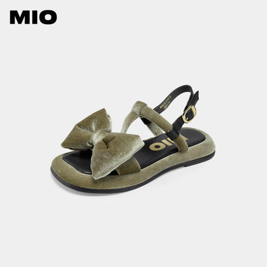 MIO米奥夏季纯色中跟凉鞋水滴钻饰蝴蝶结凉鞋女鞋M233131907 商品图1