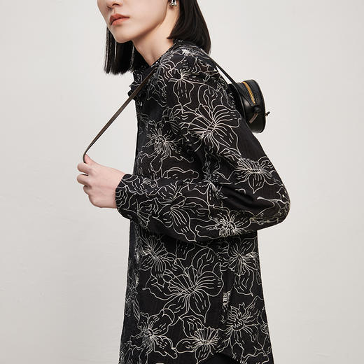 IN AND ON文艺复古印花长袖衬衫女2023夏季新款薄款新中式国风上衣 商品图5