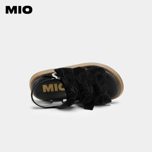 MIO米奥夏季纯色低跟厚底凉鞋复古丝绒蝴蝶结时尚休闲沙滩鞋女鞋M233132010 商品图2