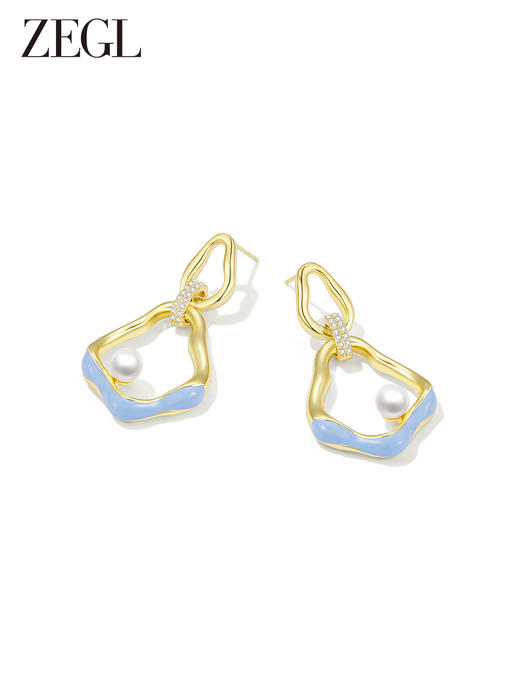 ZEGL设计师都市焕趣系列蓝色人造珍珠耳环女轻奢小众耳钉银针耳饰 商品图3