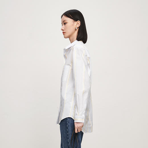 IN AND ON衬衫上衣女定制条纹色织小翻领休闲简约大气通勤衬衫 商品图2