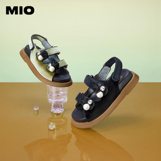 MIO米奥夏季显高厚底凉鞋闪钻珍珠玫瑰花个性时尚休闲沙滩鞋女鞋M233132008 商品图0