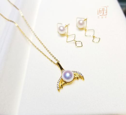 天然akoya珍珠鱼尾项链+菱形珍珠耳饰套装 商品图2