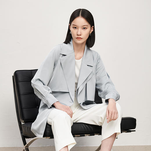 IN AND ON新款高阶丝缎气质长款风衣 斜纹高级感百搭外套21449 商品图0