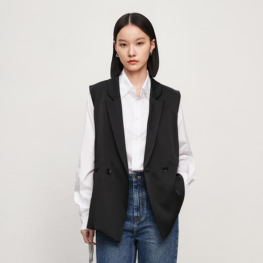 21434 高阶丝缎西装马夹百搭松紧腰通勤无袖外套RJ004 商品图7