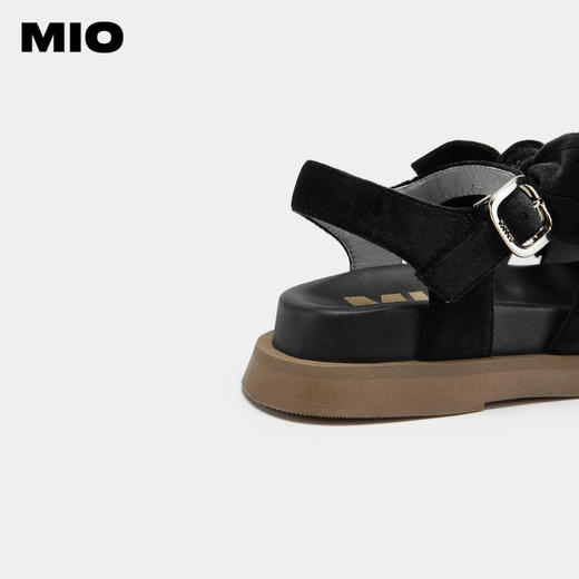 MIO米奥夏季纯色低跟厚底凉鞋复古丝绒蝴蝶结时尚休闲沙滩鞋女鞋M233132010 商品图4