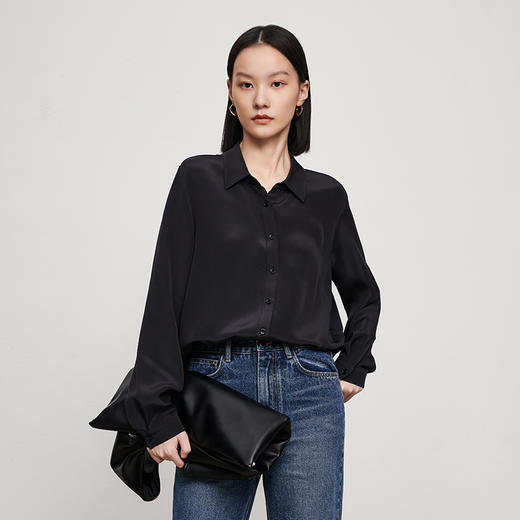 IN AND ON53156【6A级30MM双面重绉桑蚕丝】真丝衬衫女翻领纯色时尚气质通勤上衣 商品图2