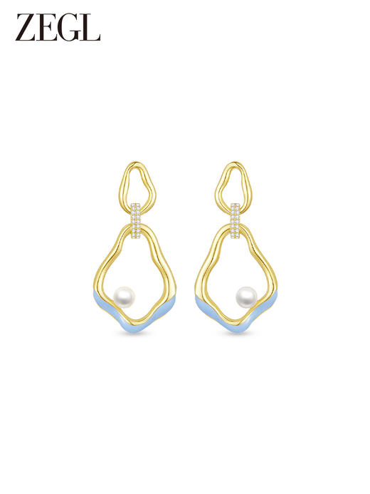 ZEGL设计师都市焕趣系列蓝色人造珍珠耳环女轻奢小众耳钉银针耳饰 商品图0