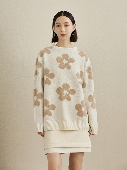 ForPoem 现货 羊毛花朵毛衣女初秋设计感小众圆领宽松高端针织上衣 商品图0