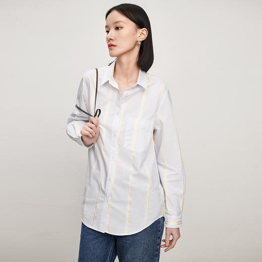 IN AND ON衬衫上衣女定制条纹色织小翻领休闲简约大气通勤衬衫 商品图6