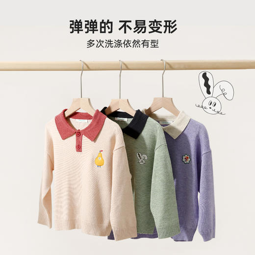 【羊毛混纺纱线 绵软舒适】翻领撞色绣花毛衣PCMY2303 商品图2