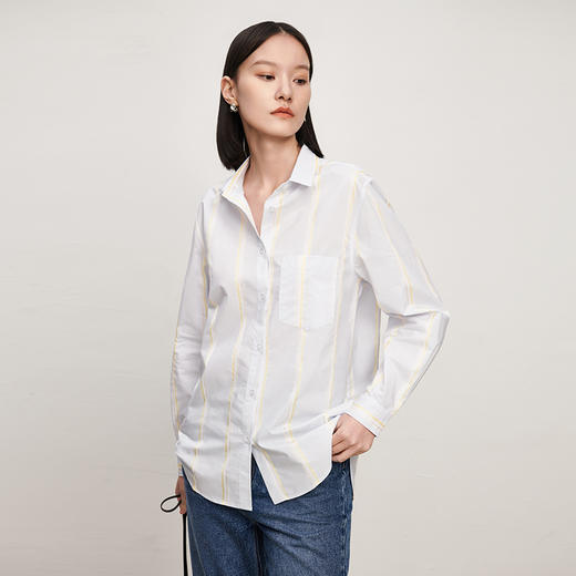 IN AND ON衬衫上衣女定制条纹色织小翻领休闲简约大气通勤衬衫 商品图7