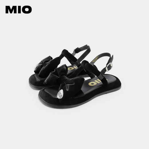 MIO米奥夏季纯色中跟凉鞋水滴钻饰蝴蝶结凉鞋女鞋M233131907 商品图3