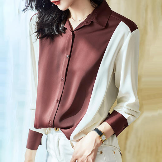 时尚洋气百搭长袖，撞色衬衣上衣CC-JA2716 商品图0
