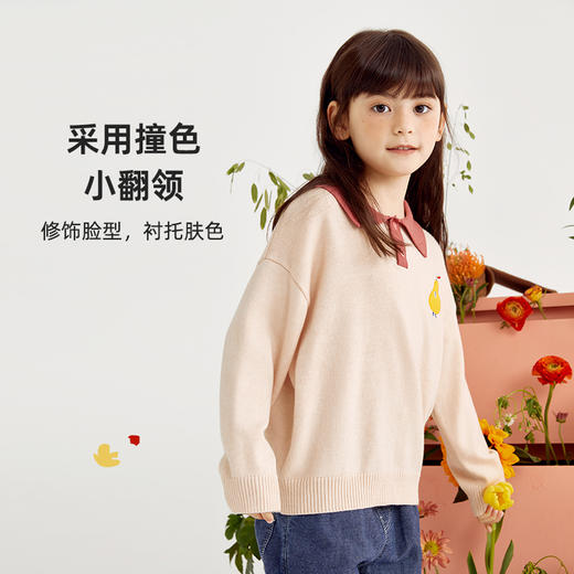 【羊毛混纺纱线 绵软舒适】翻领撞色绣花毛衣PCMY2303 商品图3