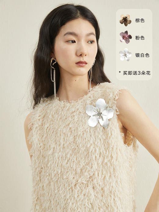 ForPoem 23/SS伦敦时装周高级花朵胸针柔软羽毛流苏无袖背心上衣 商品图1