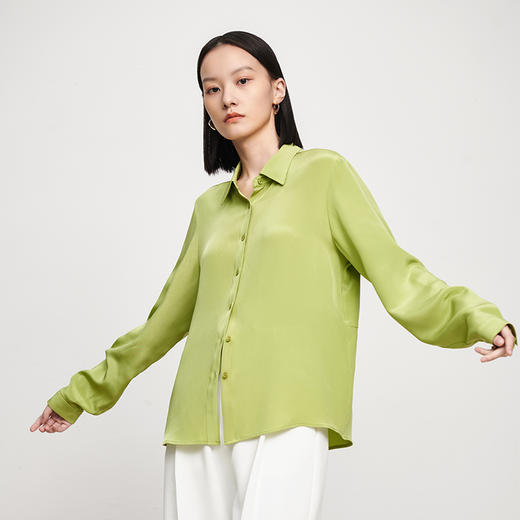 IN AND ON53156【6A级30MM双面重绉桑蚕丝】真丝衬衫女翻领纯色时尚气质通勤上衣 商品图5