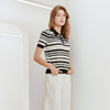 【方领短袖镂空针织套衫】23年春夏新品女士经典黑白条纹毛衣时尚短袖T 商品缩略图2