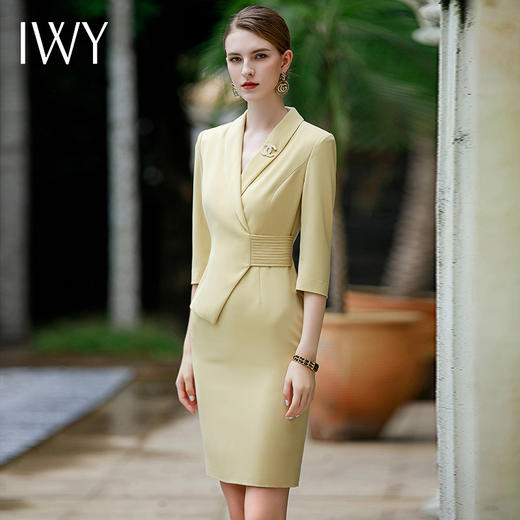 IWY/黄色职业连衣裙女春装新款高级感气质名媛修身包臀裙子Q853 商品图1