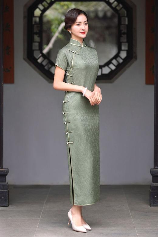 TZRY桑蚕丝正娟复古旗袍真襟桑蚕丝提花长旗袍 商品图3