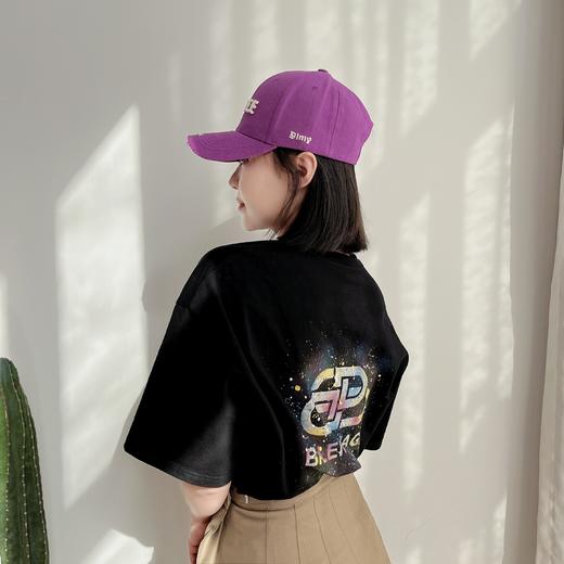 夏季新品短袖T恤锁扣烫金logo手工喷绘印花后背工艺双纱棉男女款 商品图2