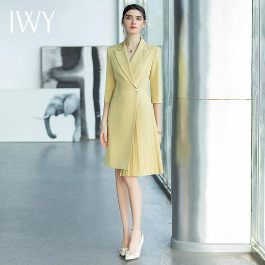 IWY/气质名媛收腰显瘦高端职业连衣裙女蓝色西装套裙时尚七分袖百褶裙Q656 商品图5
