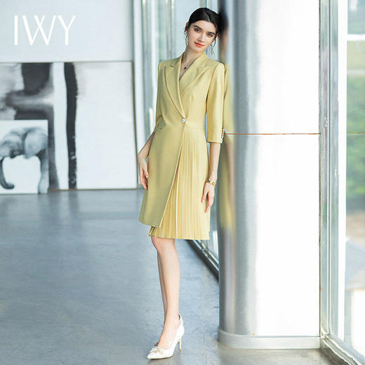 IWY/气质名媛收腰显瘦高端职业连衣裙女蓝色西装套裙时尚七分袖百褶裙Q656 商品图6