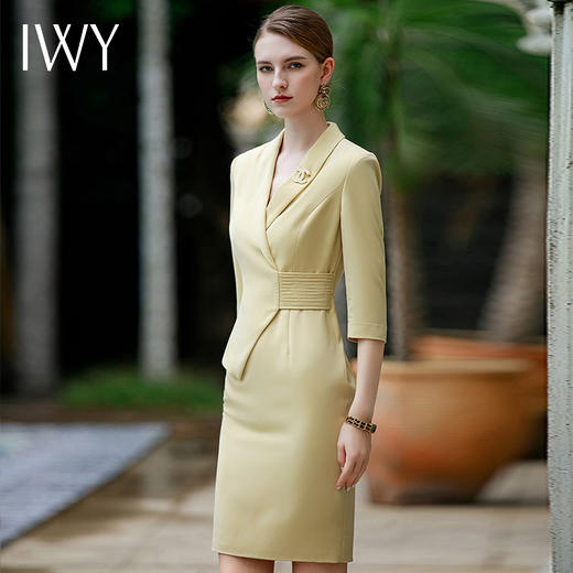 IWY/黄色职业连衣裙女春装新款高级感气质名媛修身包臀裙子Q853 商品图3