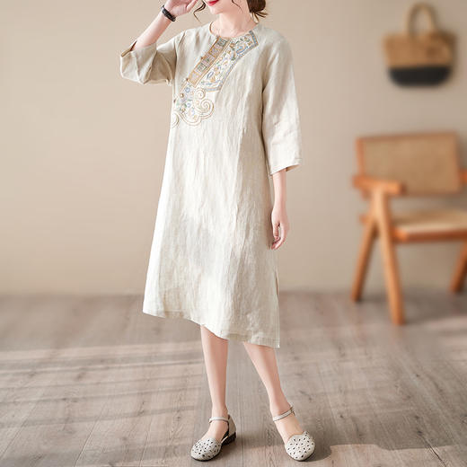 中国风棉麻连衣裙复古盘扣刺绣花中式茶服中长裙SJ-9261 商品图5