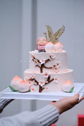 粉色寿桃祝寿蛋糕