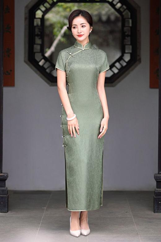 TZRY桑蚕丝正娟复古旗袍真襟桑蚕丝提花长旗袍 商品图2