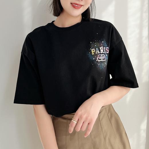 夏季新品短袖T恤锁扣烫金logo手工喷绘印花后背工艺双纱棉男女款 商品图1