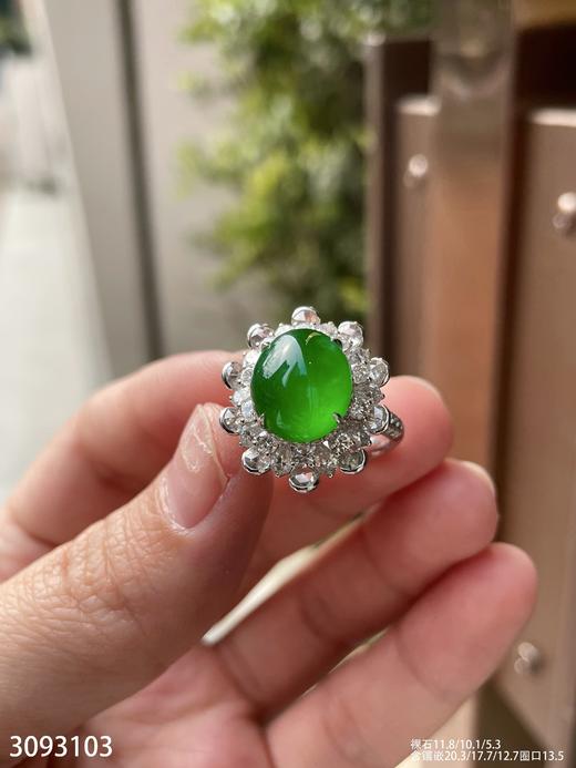 老坑近玻璃艳绿蛋面戒指【3093103】具体价格微信咨询 商品图3