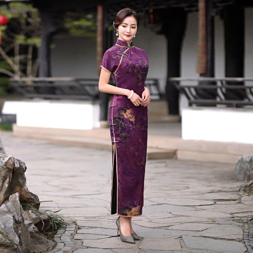 TZRY复古真襟香云纱花萝旗袍雍容华贵流行真丝旗袍 商品图1