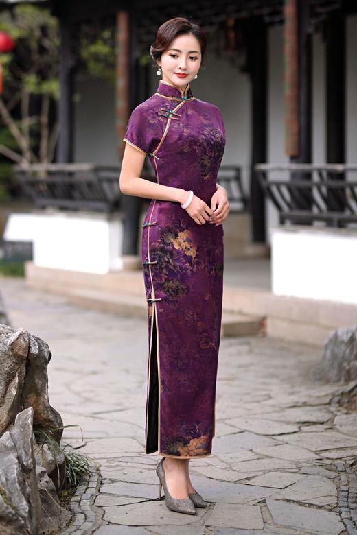 TZRY复古真襟香云纱花萝旗袍雍容华贵流行真丝旗袍 商品图4