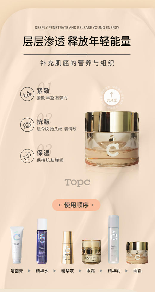 TOPC致臻焕采抗皱紧致面霜｜玻色因＋ HPR＋益生元联合，霜的含量，乳的质地，非常清爽好吸收不油腻！ 商品图8